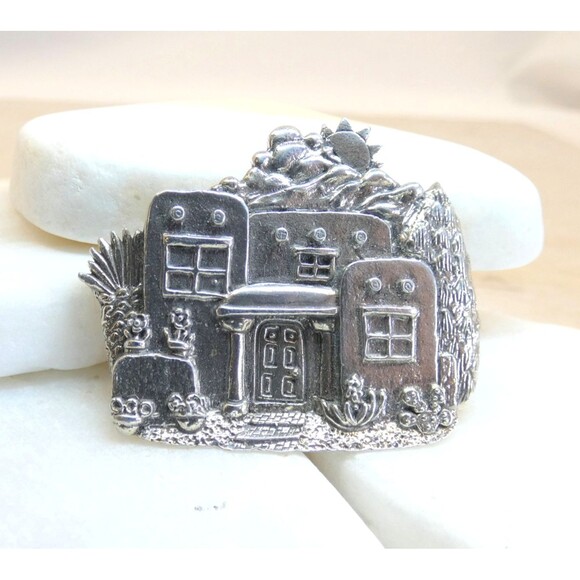Unbranded Jewelry - Vintage Artisan Sterling Silver Adobe Brooch Signed 13.4gm 3-D